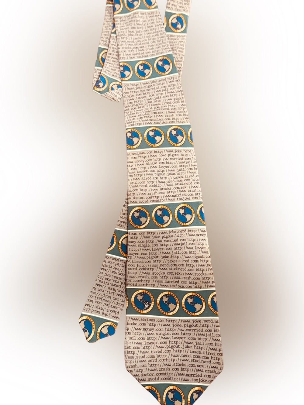 Novelty 100% Silk Internet Themed & Globe Print Necktie in Teal and Cream